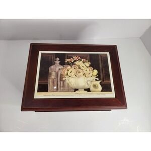 Tri-Coastal Design Kathryn White Floral Tile Wood Jewelry Box Vintage 2004